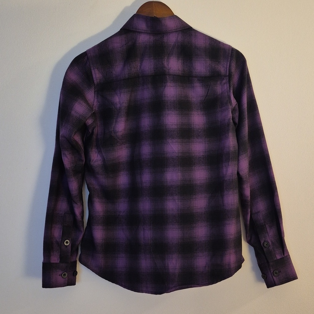 Dixxon Women's Flannel Button Down Shirt | Purple & Black Plaid | Size Small - Picture 3 of 9